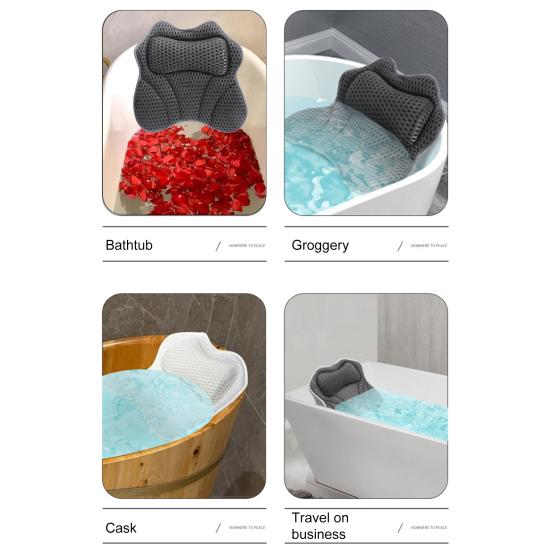 Подушка для ванны с 6 противоскользящими присосками, подголовник для ванны с сетчатой тканью 4D Air Mesh, подушка для поддержки шеи и спины, расслабляющие аксессуары для ванны