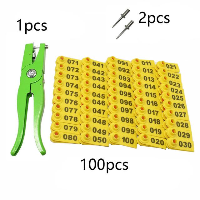 Farm Animal Livestock Supplies No.001-100 Sheep Ear Tag Laser Type Copper Head Earrings Animal Supplies Suit 5 Colors