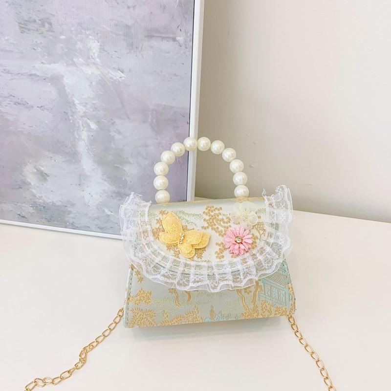 Embroidered Pearl Lace Chain Childrens Crossbody Bag Suitable Daily For