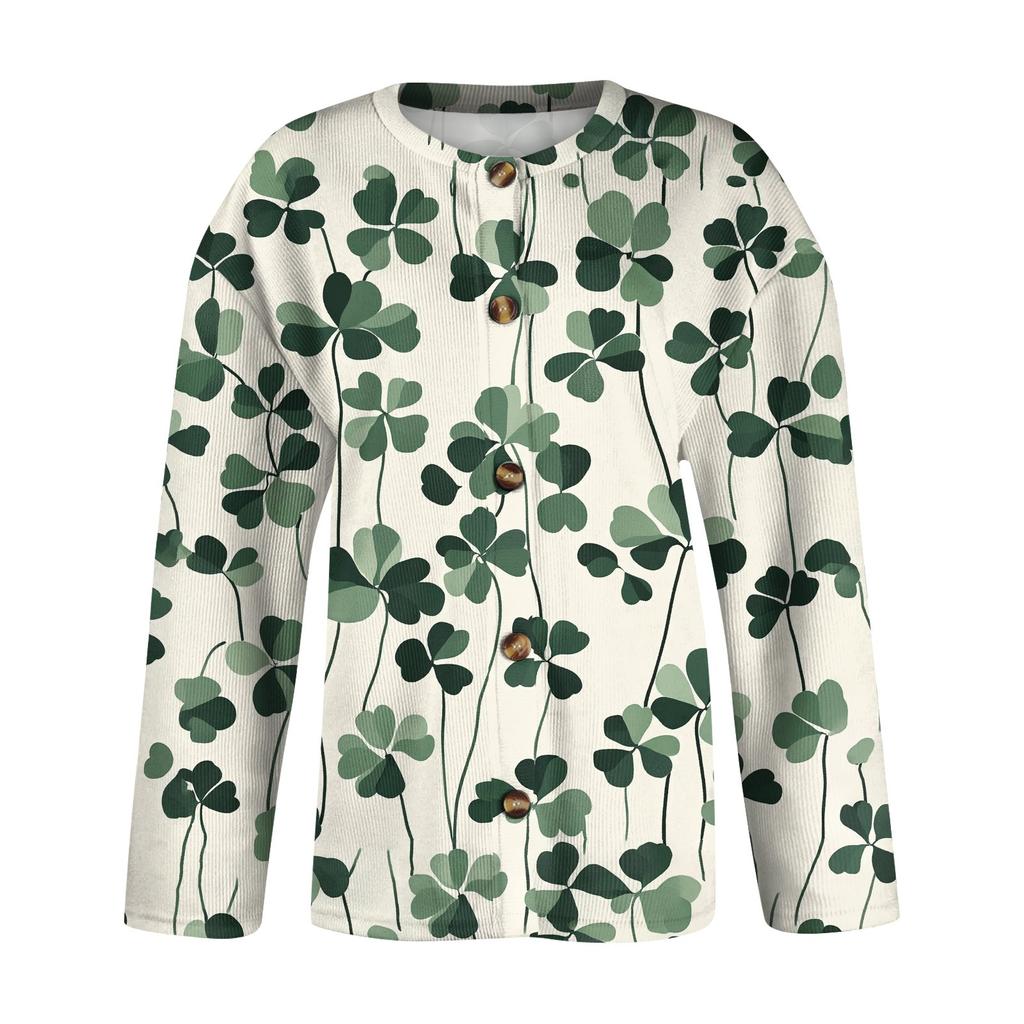 Women's Mardi Gras Print Long Sleeve Knit Cardigan Button Jacket