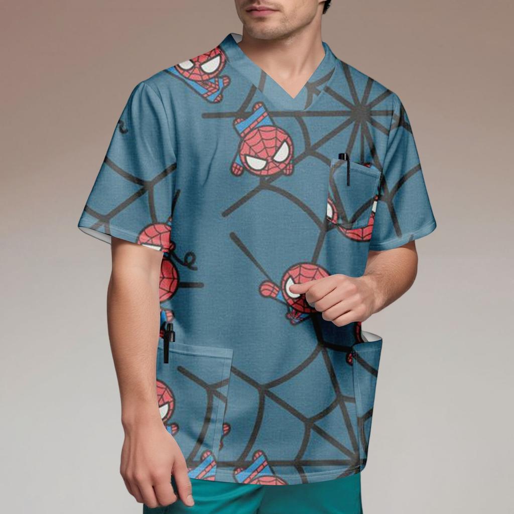 Мужской топ с коротким рукавом и V-образным вырезом с принтом нагрудного кармана