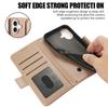 For iPhone 16 Leather Case with Card Holder, Straps, Shockproof Wallet Phone Cover - Khaki