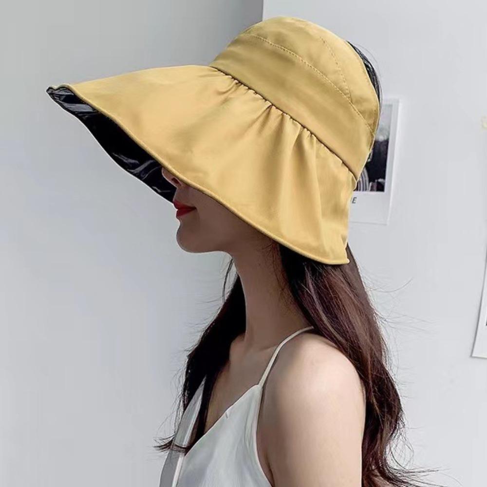 UV Protection Black Vinyl Sunshade Hat Solid Color Empty Top Hats Retro Sun Protection Cap  Beach