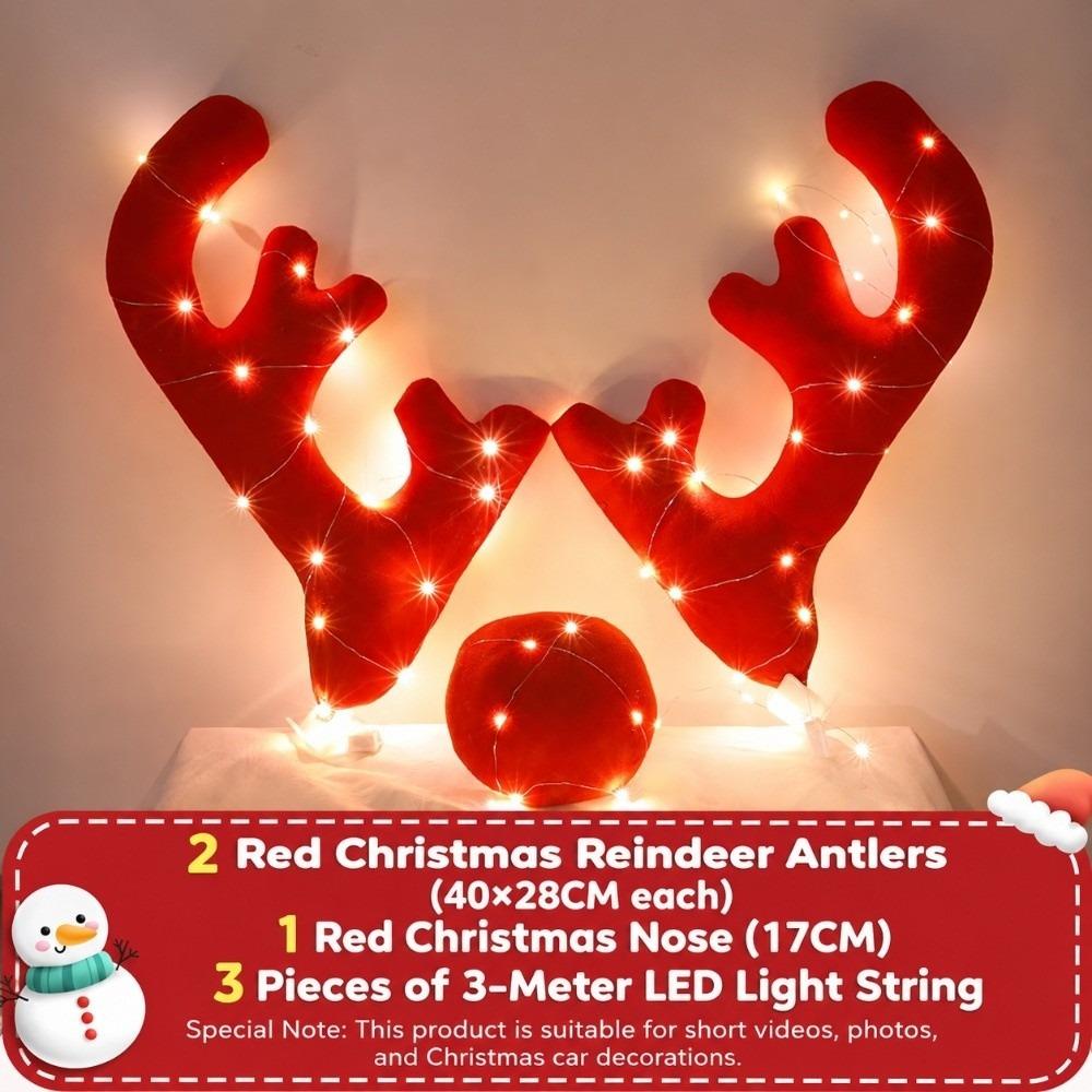 Universal Car Lighted Reindeer Antlers Warm Light Strip Car Reindeer Kit Festive Atmosphere
