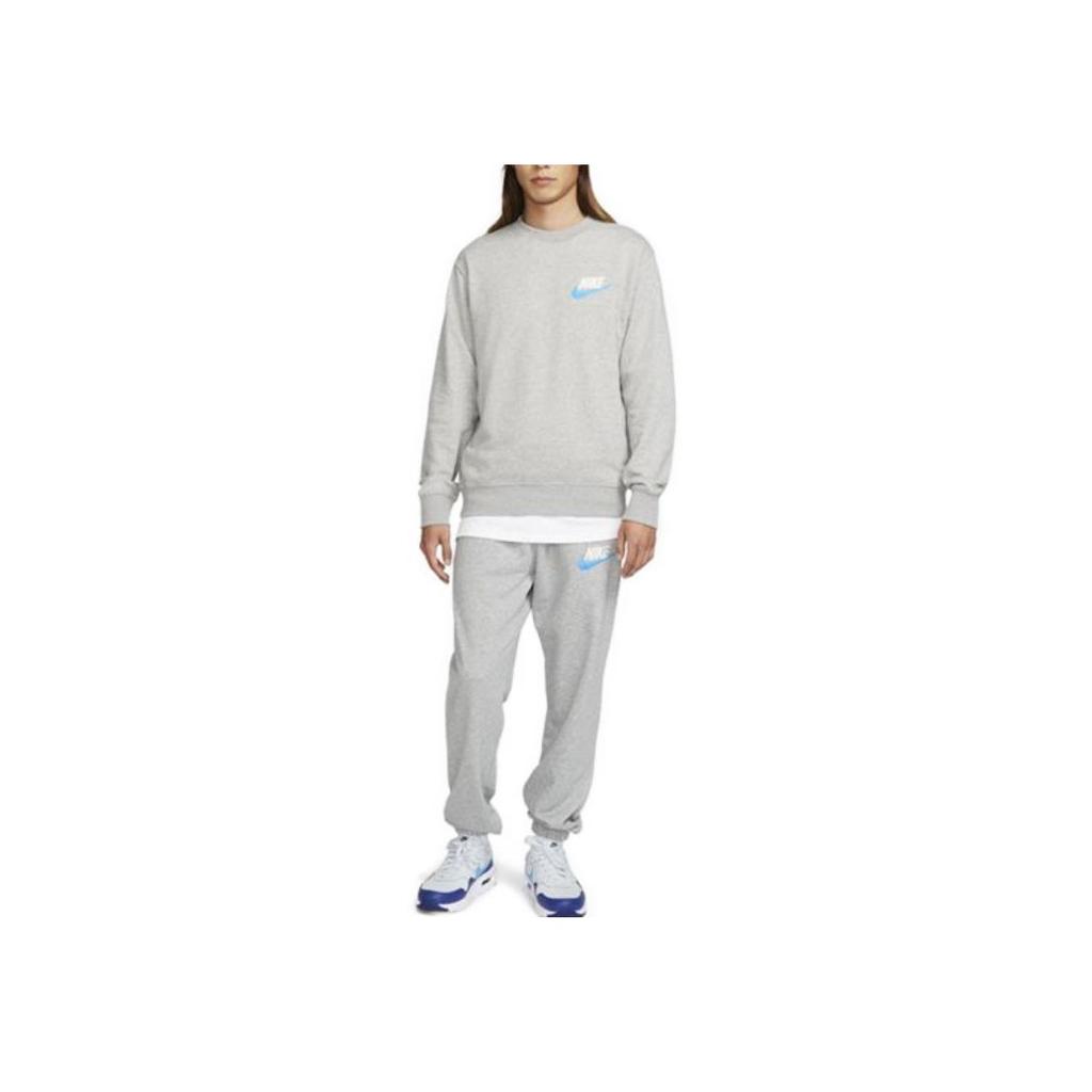 Nike Solid Color Embroidered Swoosh Drop Shoulder Crew Neck Sweatshirt Men Tops Dark-Grey FB7685-063