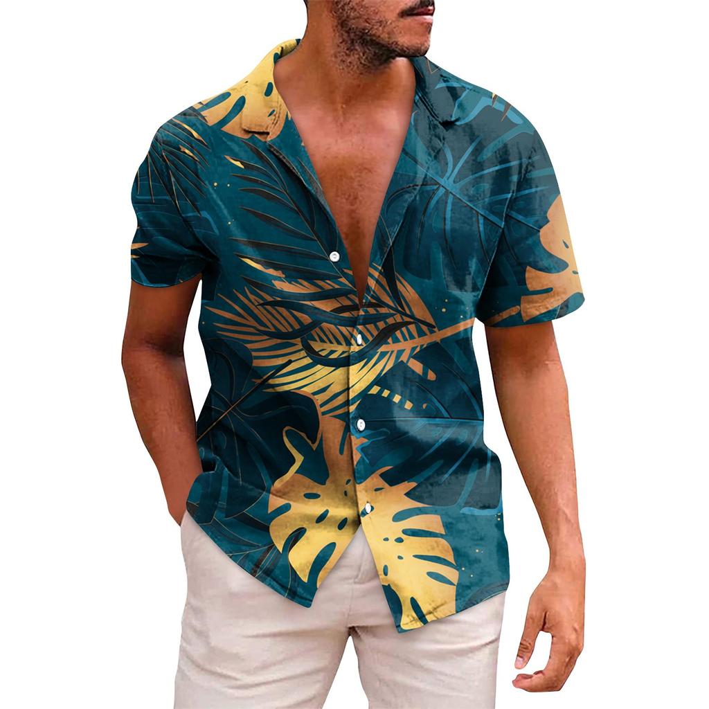 Men's Hawaiian Printed Button Short Sleeve Shirts Men's Casual Fashion Short Sleeve Shirts
