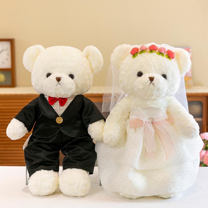 Couple Wedding Dress Bear Plush Doll Wedding Bed Press Doll Engagement Gift Plush Toy Wedding Decoration