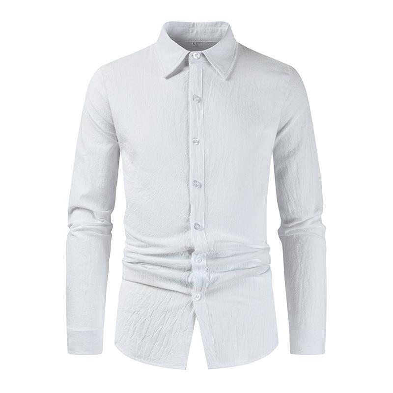 Мужская свободная повседневная рубашка с длинным рукавом из хлопка и льна с воротником