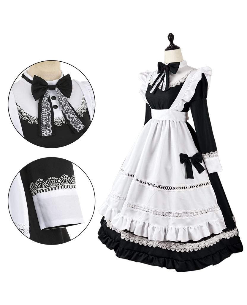 Maid British Maid Short Long Maid Maid Coffee Large Size Long Lace [NOKIJP] Clothes, Cosplay, Style, Lace, Ribbon, Costume, Long, Sleeve, Sleeve,
