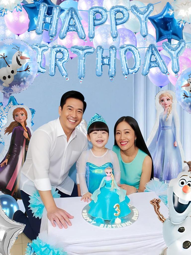 Frozen Birthday Decorations for Kids, Blue Balloon Set, Happy Birthday Balloons and Cake Topper, Cute 19-Piece Set for Girls and Boys, Anniversary