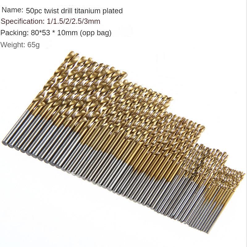 50pcs High Speed Steel Titanium-plated Mini Twist Drill BitSet,Handheld Electric Drill Accessories, StraightShank Drill Bit Set