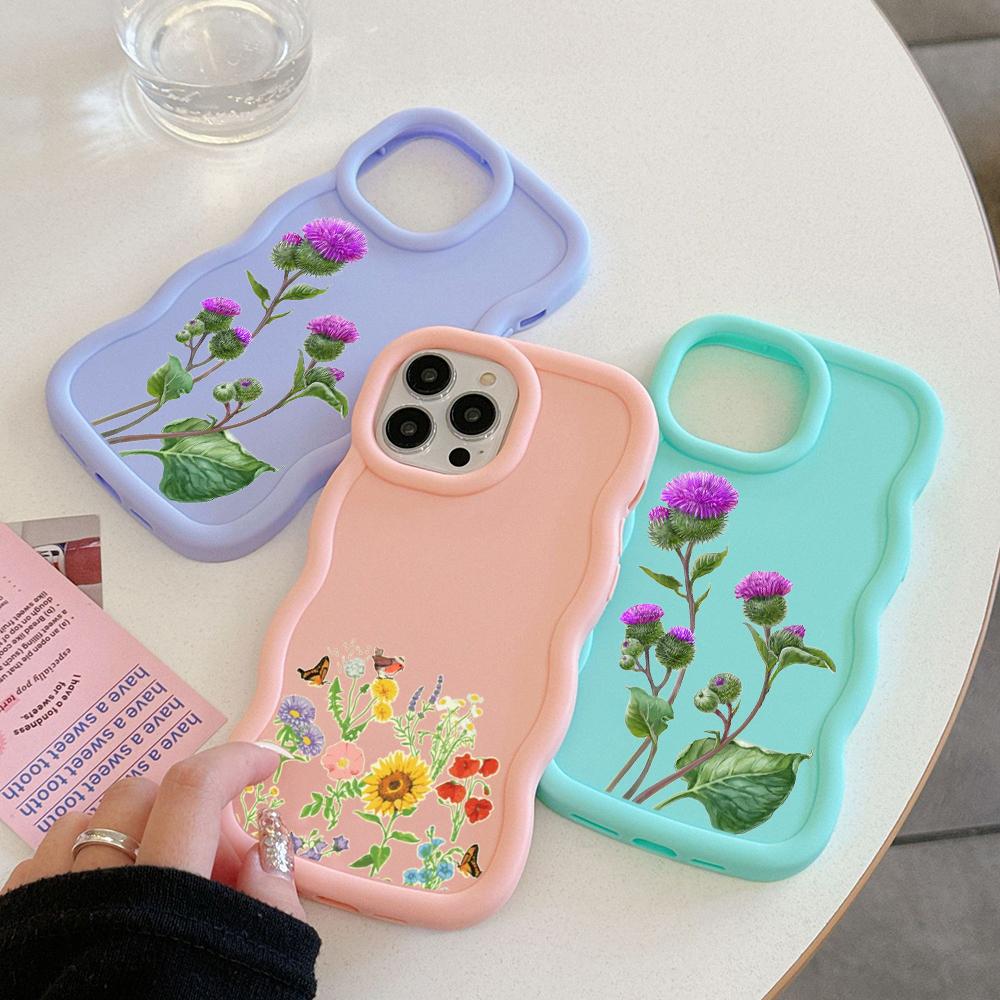 Чехлы для телефонов N75 Butterflies flowers Macaron Wavy Edge для iPhone 16 Pro Max Samsung S24 S23 Ultra A35 A54 A55 Xiaomi Redmi Note 13 Противоударный чехол
