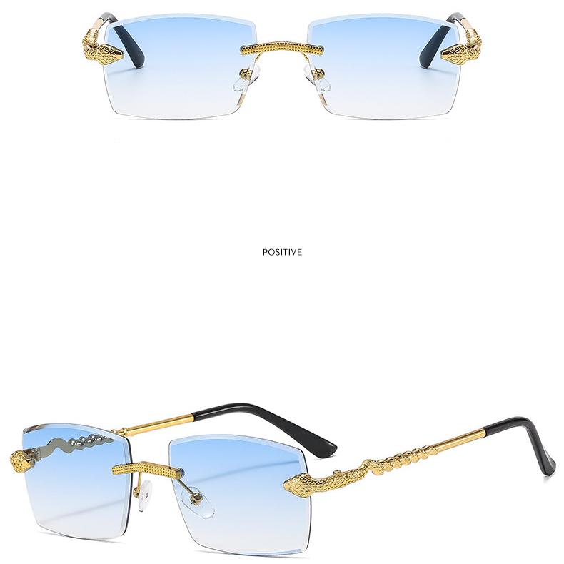 Women's Glasses Men Sun-Proof UV Protection Fashion Personality Retro Hip Hop Driving Commuter Street Shooting Snake Rimless Sunglasses