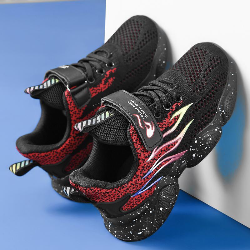 Children's Fashion Flyknit Casual Thick Bottom Velcro Boys' Sports Shoes Night Light Sports Shoes