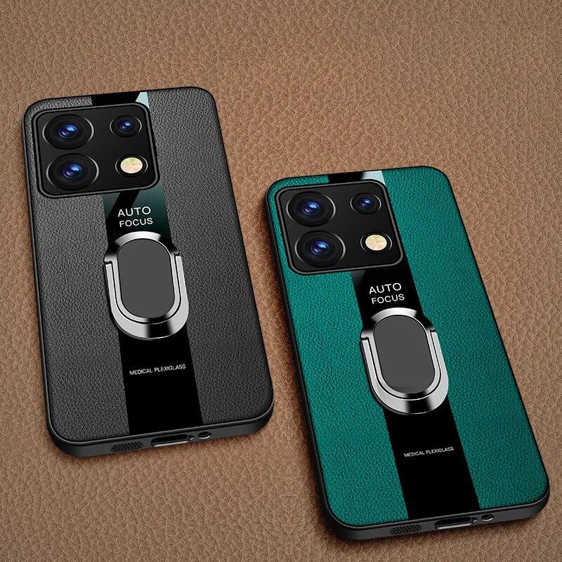Для Redmi Note 13 Pro Note13 Pro + чехол для телефона с магнитным кольцом для POCO X6 Pro M6 Роскошный кожаный мягкий силиконовый противоударный чехол-бампер