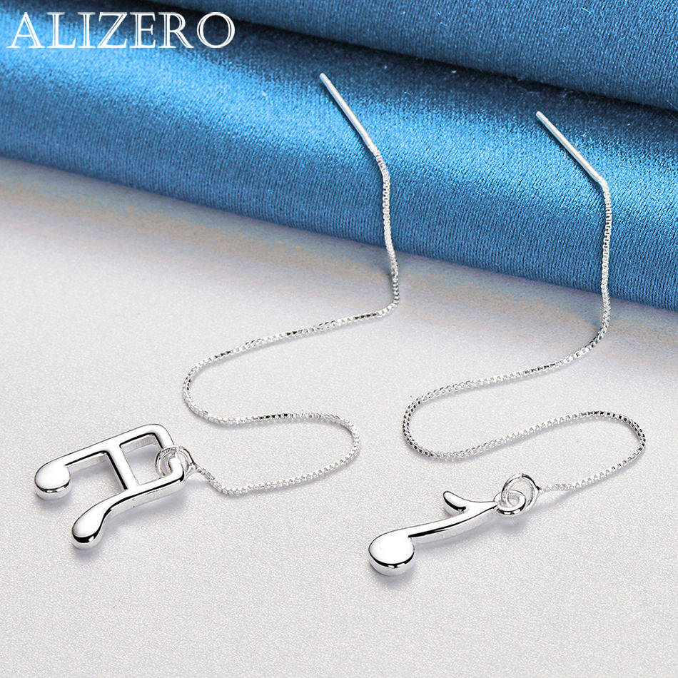 ALIZERO 925 Sterling Silver Music Note Pendant Earrings with Long Drop Design For Women Fashion Elegant Accessories Jewelry