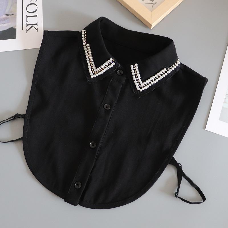 Beaded Fake Collar Shirt Chiffon White Detachable Collar Fake Women Vintage Ladies False Blouse Collar Lapel Half Shirt Neckwear