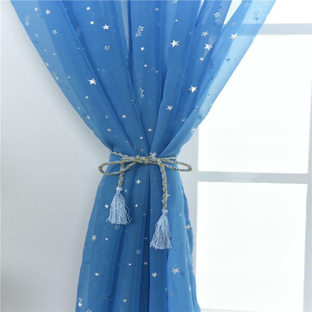 Translucent Tulle Curtains Elegant Window Curtains Silver Stars Sheer Curtains Home Decoration