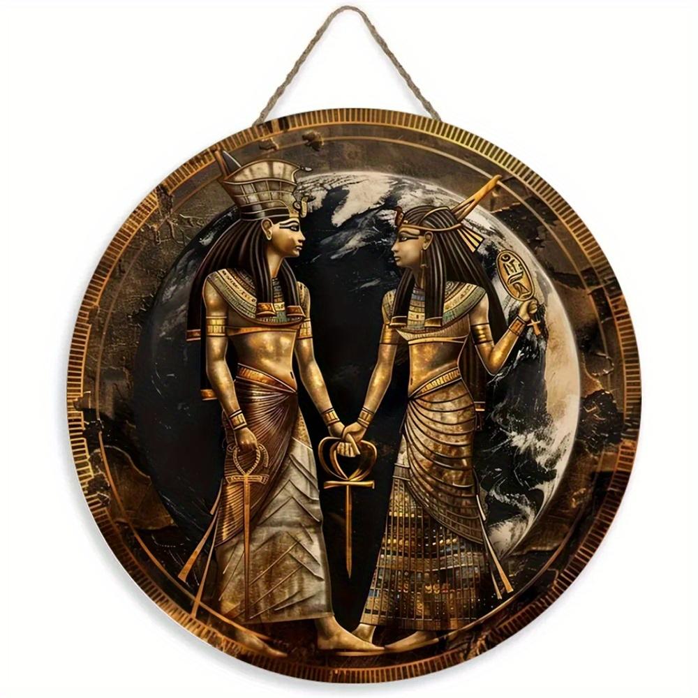 1pc 2d Flat Wood Vintage Egyptian Round Wooden Sign - 20cm Egyptian Mysterious Theme Sign Suitable for Home, Cafe, Apartment, Etc. - Festival, Lover