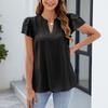 Весна и лето Новые однотонные футболки с V-образным вырезом и коротким рукавом Модные топы с оборками для женщин