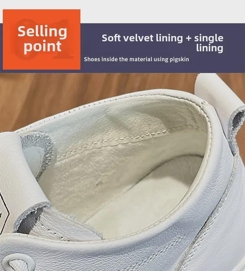 Женские белые высокие туфли из натуральной кожи — осень/зима 2025 г., универсальный стиль, бархат, первый слой из коровьей кожи, идеально подходят для бега и путешествий.