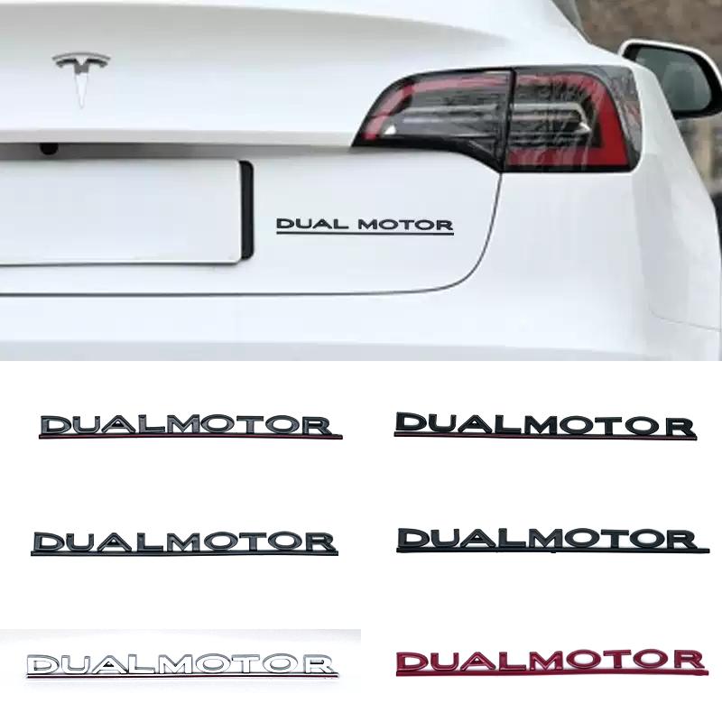 3D ABS Chrome Red Line Black Logo DUAL MOTOR Emblem Letters Car Styling Trunk Badge For Tesla 3 Y S X DUAL MOTOR Accessories