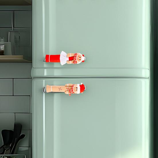 1 Pair Christmas Refrigerator Handle Covers Cookie Man Design Fabric Cloth Kitchen Appliance Handle Sleeves