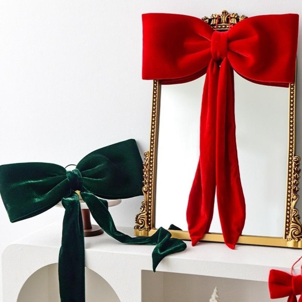Flocking Christmas Bow Decoration Soft Butterfly Large Bow Decor Giant Bow Red Green Hanging Bowknot New Year Celebration