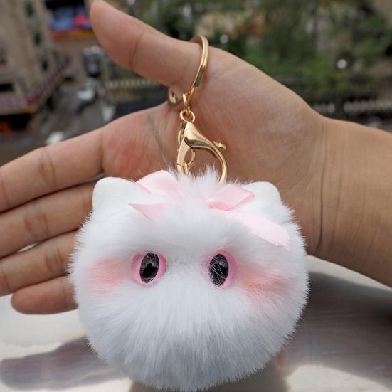 Fur Ball Keychain Cat Soft Pompom Animal Tail Hair Ball Car Keychain Ladies