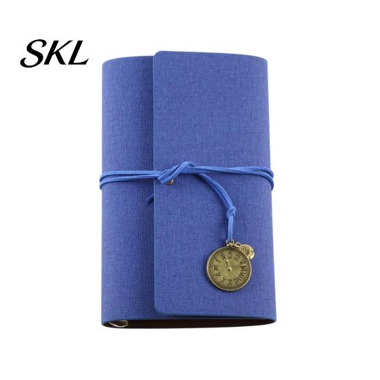 Faux Leather Notebook Writing Journal Notebook, 6 Ring Loose Leaf Binder, 7 Retro Pocket Clock Decoration Inch Diary Sketchbook with Pendant