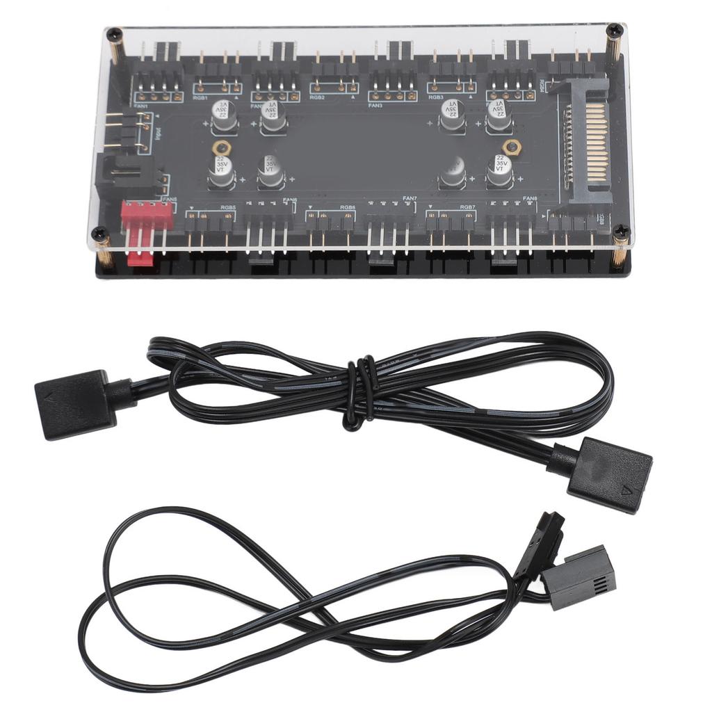 ARGB PWM 2 in 1 Hub 8 Way 5V 3 Pin ARGB HUB and 8 Way 12V 4 Pin PWM Hub with Acrylic Shell for Expanding Motherboard