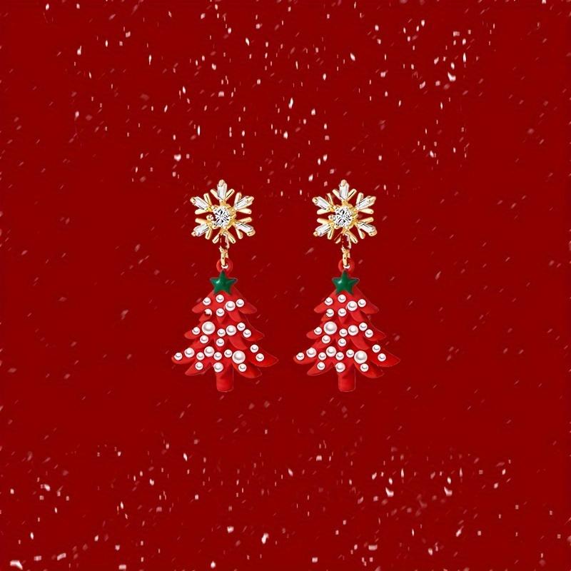 1 Pair Festive Christmas Tree Earrings, Women'S Fashion Dangle Earrings with Rhinestone Snowflakes, Luxurious Style, Perfect for Holiday Parties