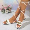 Женская обувь Шнуровка Женские сандалии Модные металлические украшения Повседневные сандалии Женские Новые Большого размера Сандалии на плоской подошве