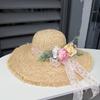 Sweet Flower Lafite Straw Hat Summer Seaside Vacation UV Protection Beach Hat Ladies Big Edge Sun Hat