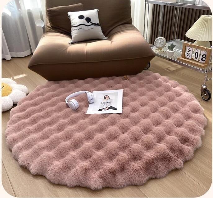 Round Bubble Fleece Fabric Simple Solid Color Fluffy Soft Comfortable Easy To Clean Furry Warm Cute Indoor Decorative Carpet