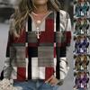 Plus Size Women's V Neck Plaid Knitted Sweater Casual Loose Long Sleeve Pullover Sweater Tops
