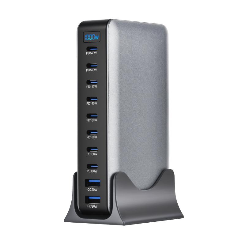 1000 Вт GaN Многопортовая USB-станция для зарядки, концентратор на 10 портов, Type-C Зарядное устройство, PD Быстрая зарядка, Настольное зарядное устройство для iPhone Xiaomi