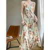 Women's Summer V-neck Halter Dress Silk Halter Dress Temperament Sexy Mid-length Dress