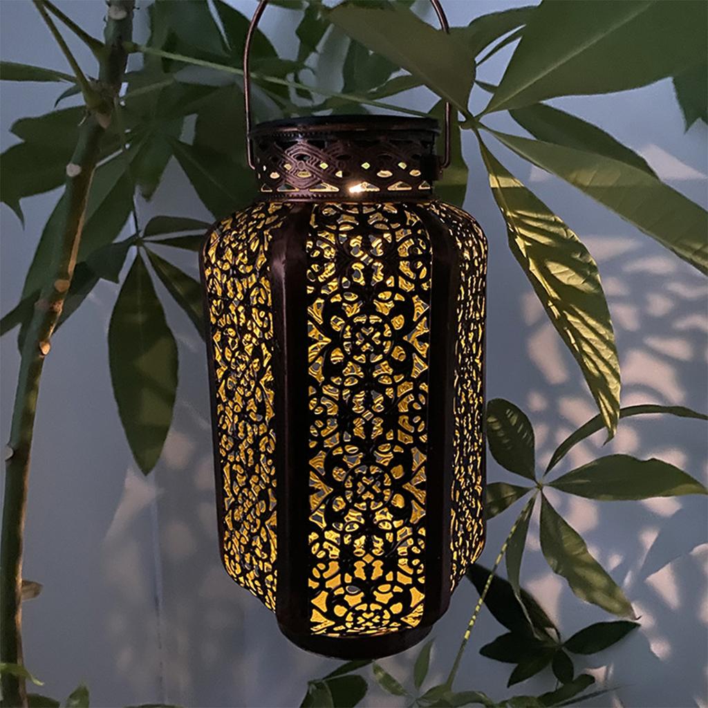 Solar Lanterns Outdoor Waterproof Garden Solar Light Hanging Decor Hollow Out Retro Metal Solar Lights Yard, Patio, Garden Decor