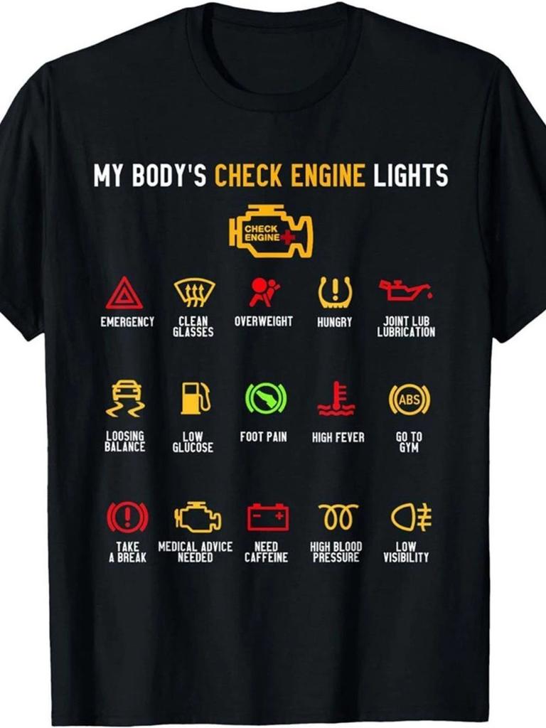 My Body's Check Engine Lights T-Shirt | Humorous Car Dashboard Graphic Tee Unisex T-Shirt