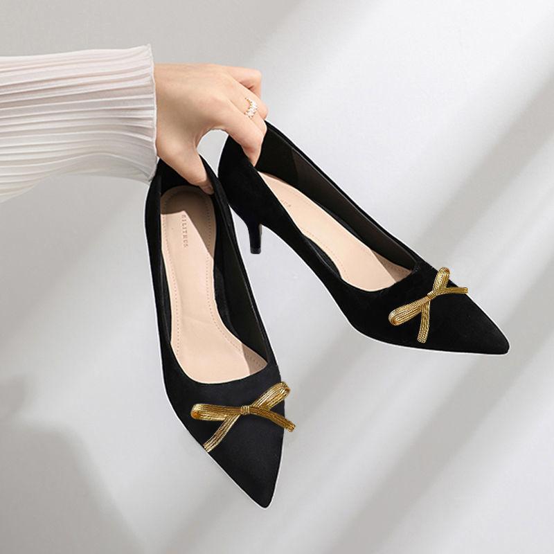 Fashion Flat Shoes Women's Spring Autumn New 2025 French Square Toe Bow Casual All-match Black Pumps Mules Ladies Shoes Plus Size 43 44