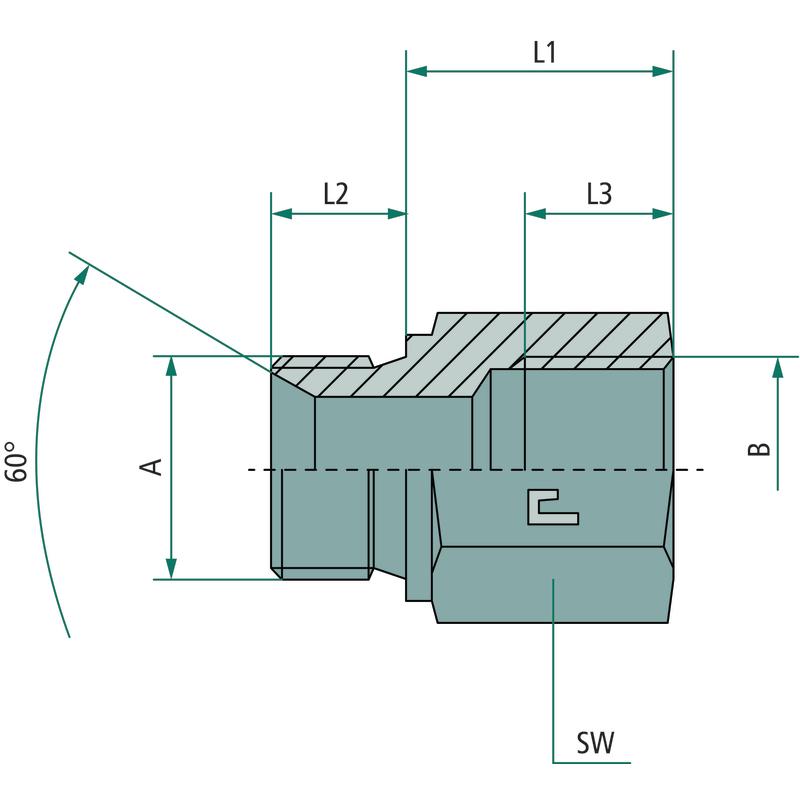 Straight threaded connection GA 3/8 MBSP x 3/8 FBSP =43 GRANITE