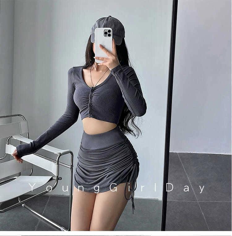 Мини-юбка А-силуэта на высокой талии с кулиской - Плиссированная, Сексуальная, Облегающая бедра, Клубный стиль для женщин.