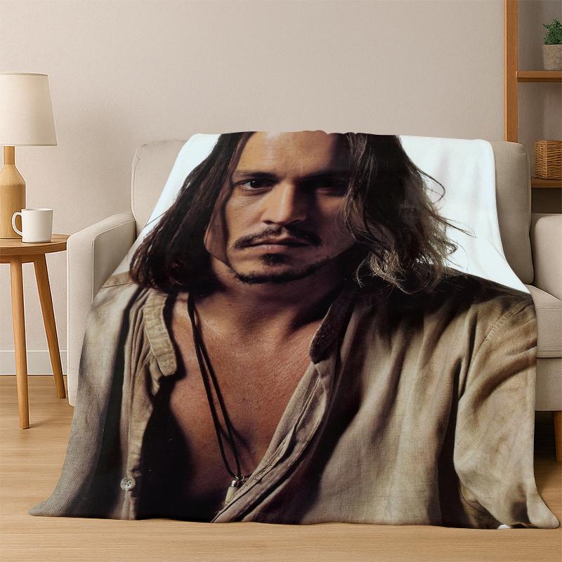 Handsome Johnny Depp Star Flannel Blanket Soft Warm Blanket Throw Blanket for Bedroom Living Room Bed Travel Picnic Gift kid