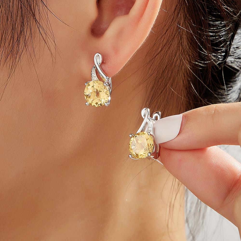 Натуральный цитрин 9 мм, круглый драгоценный камень, серебро, элегантные серьги-застежки для женщин, женские вечерние, помолвочные, роскошные ювелирные изделия, подарок