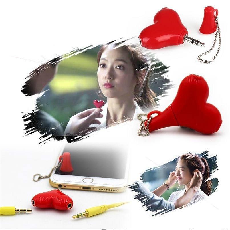 1 шт., симпатичный разветвитель для наушников, для влюбленных, милое красное сердце, 3,5 мм, 1 в 2, парный аудиоразветвитель