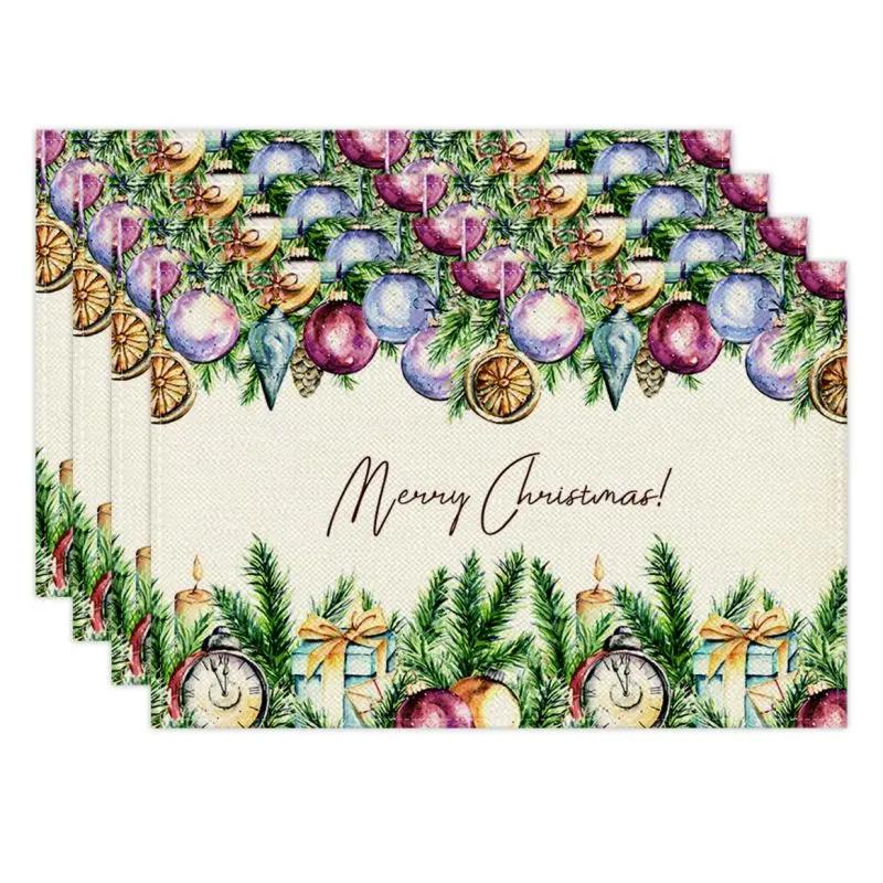 Christmas Linen Placemat Christmas Theme Table Mat Heat Insulation Pad Western Meal Table Pad Dining Table Decor