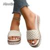 Fashion Summer Outdoor Peep Toe Thick Bottom Women's Slippers Shoes for Women 2025 Fashion New Round Toe Pearl Casual Slippers Women