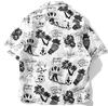 Aspersio Short Sleeve Aloha Top with Ora Slightly White Men's Shirt, All-Over Print, Stylish, Open-Collar Skull, Button-Down, Pineapple, Hibiscus,