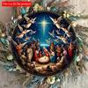 2D Flat 20cm1pc Jesus Nativity Scene Round Wooden Wall Hanging Decor -Jesus Christ Religiou Hanging Tree Home Decor Supply.Acrylic Religious Nativity